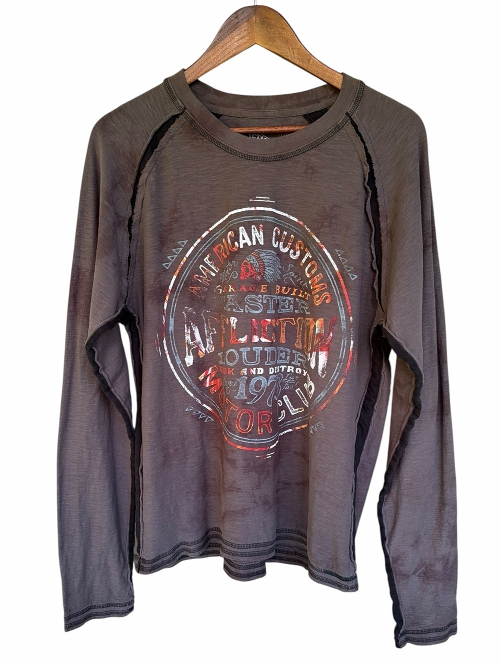 Affliction “American Customs” Motor Club Distressed Long Sleeve T-Shirt